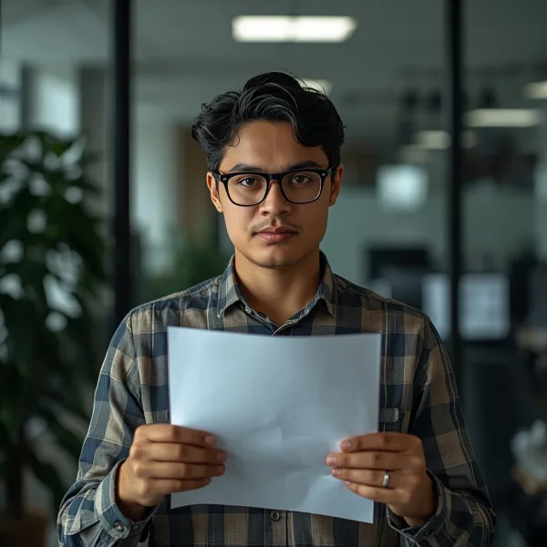 Trabajador chileno revisando documentos laborales sobre permiso por matrimonio en oficina - Imagen 2